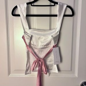 Y2k Coquette Pink Tie Bow White Backless top